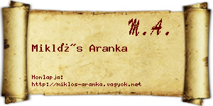 Miklós Aranka névjegykártya